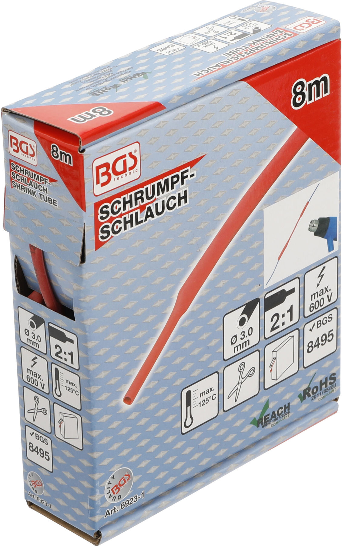 BGS Schrumpfschlauch-Box 6923-1, rot, Ø 3 mm, 8 m ; BGS technic)