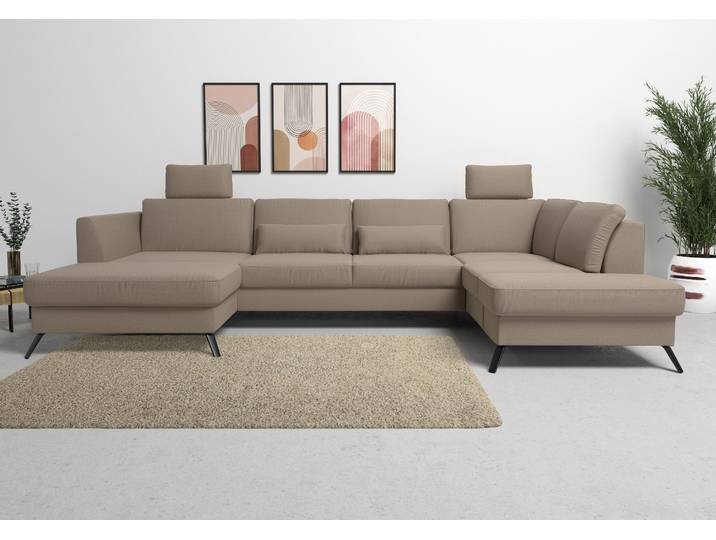 Wohnlandschaft SIT & MORE Olsen U-Form , grau (taupe), B:335cm H:88cm T:201cm, 98% Polyester 2%Polyamid, Sofas, Wohnlandschaft, inklusive Sitztiefenverstellung, optional Schlaffunktion, 15cm hoch
