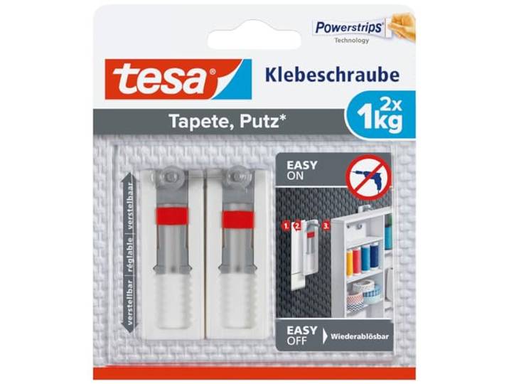tesa Adjustable Adhesive Screw for Wallpaper & Plaster 1 kg, wit