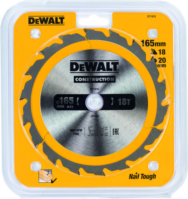 Scie circulaire manuelle à lame circulaire DEWALT 165/20 mm 18WZ DT1933-QZ (DT1933-QZ)