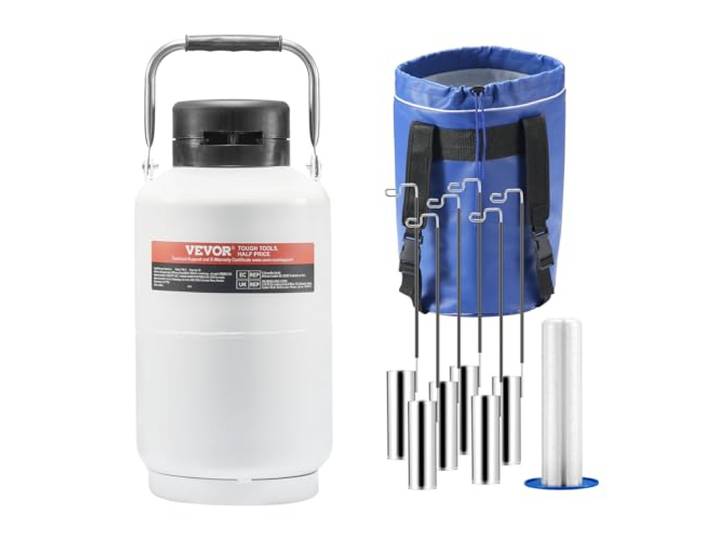 VEVOR Réservoir d'Azote Liquide 3 L\, Conteneur d'Azote Liquide en Alu\, Dewar de Stockage de LN2\, 6 Bidons\, avec Sac de Transport et Sangles\, Récipient Cryogénique pour l'Industrie de la Beauté