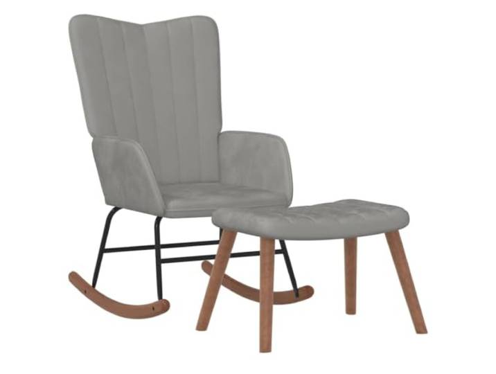 HFXHIJXQ Schaukelsessel mit Hocker, SamtRelaxsessel Hellgrau, 2er Set Gemütlicher Fernsehsessel mit Fußablage und Holz-Kufen. Ergonomischer Polstersessel für Wohnzimmer und Schlafzimmer.