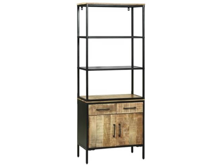 LASWWQMRF Highboard Massivholz Mango Braun 70x35x180 cm Schrank Stilvoller Vitrinenschrank aus Mangoholz mit 2 Türen und 2 Schubladen für Wohnzimmer, Flur und Büro.