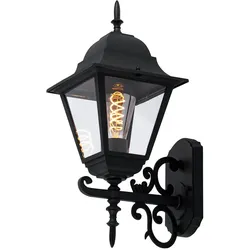 Hauswand Leuchte Landhaus Stil Außen Wandlampe Laterne schwarz, Aluminium, Glas klar, 1x E27, BxHxT 18,5x44,5x24,5cm, Gartenhaus Haustür Balkon Einfahrt Außenbereich