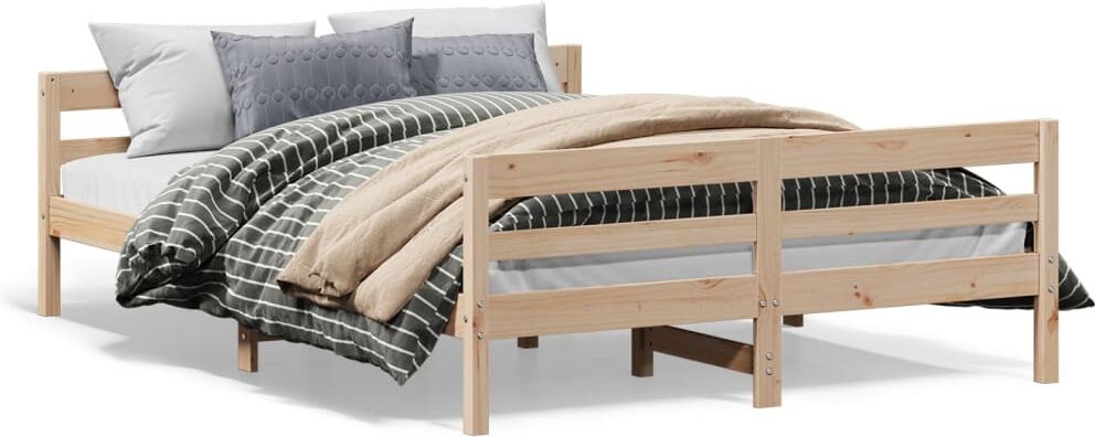 vidaXL Bed Frame Naturel 140 x 200 cm Solid Pine Wood, Plywood