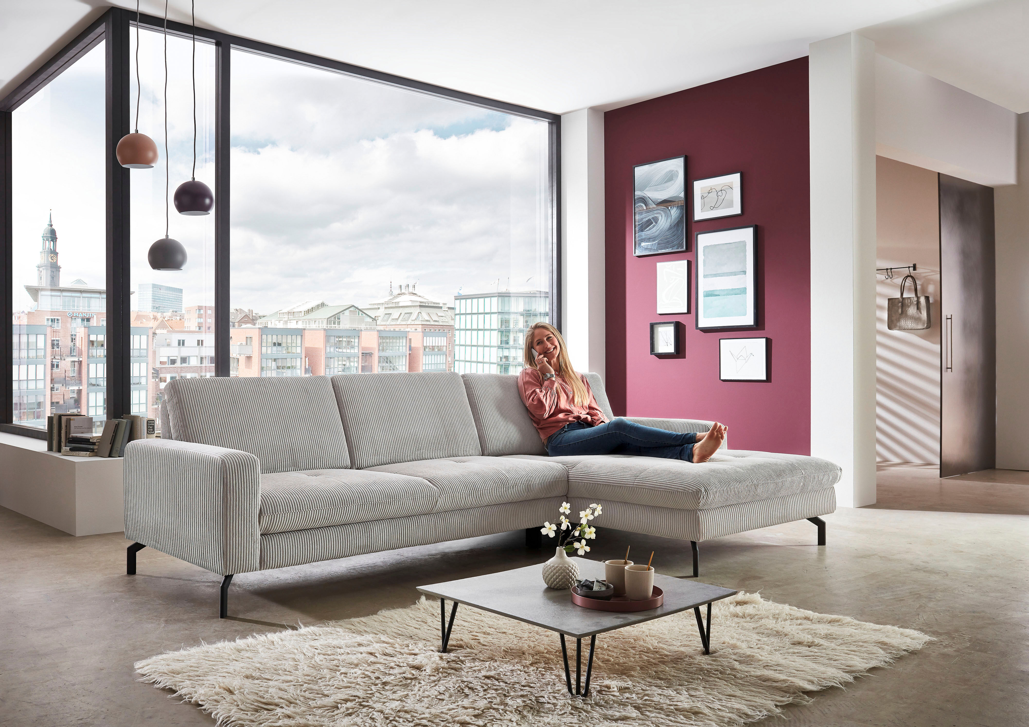 Ecksofa DIE PLANBAR "MP-IN20110 L-Form mit Federkern-Polsterung", grau, B:302cm H:87cm T:178cm, 100% Polyester, Sofas, Ecksofa, optional mit Funktionen erhältlich