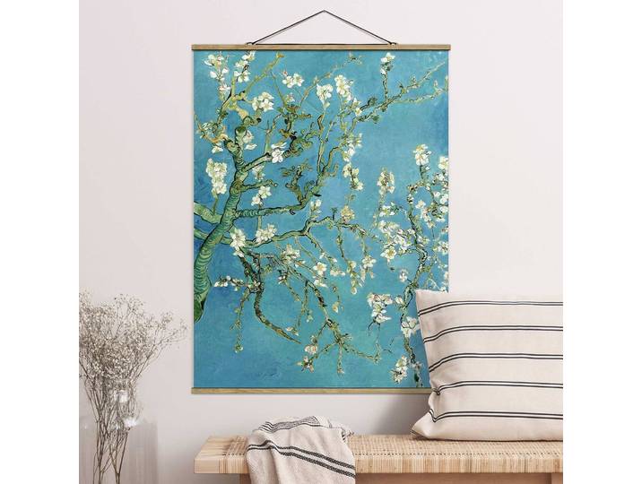 Tableau déco Van Gogh Amandier en fleurs Tissu Bleu 80 x 107cm