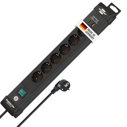 Brennenstuhl Premium-Line 6-voudige stekkerdoos met USB-C PD 30W en USB-A 18W, zwart