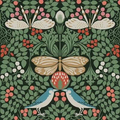 Ronald Redding Butterfly Garden Green Metallic Wallpaper