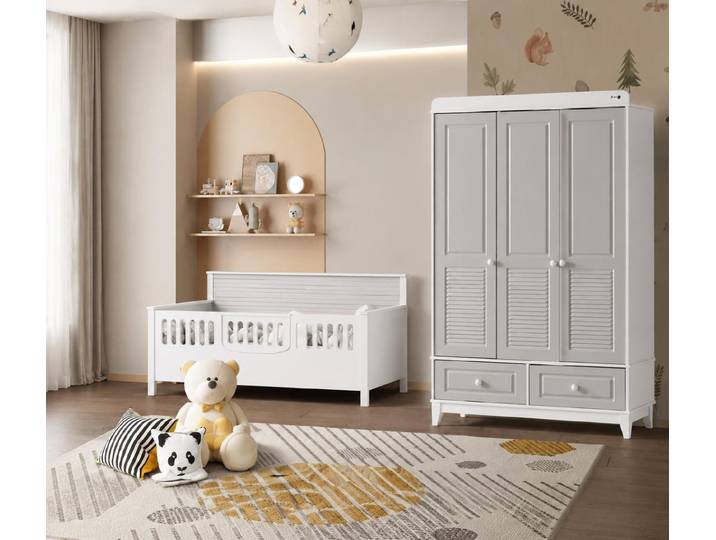 JVmoebel Kinderbett Skandinavisches Kinderzimmer-Set: Kinderbett & Kleiderschrank in Weiß, Made in Europa