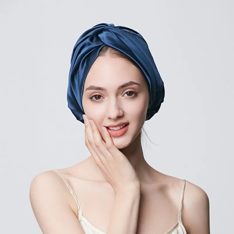 INF Bonnet de sommeil en soie pour dormir, bonnet en satin pour cheveux bouclés Bleu