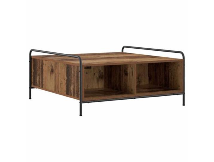 Couchtisch Altholz 90 x 90 x 41 cm Engineering Holz verzinkter Stahlrahmen, wasserdichte Oberfläche, Magazin- und Bücheraufbewahrung, minimalistisches Design, einfach