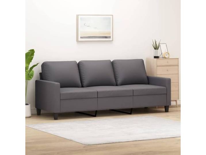 HEFZGDB 3-Sitzer Sofa Grau 180 cm Kunstleder Modernes Design Langlebiges Polstermöbel mit Metallgestell und Dicker Polsterung für Wohnzimmer