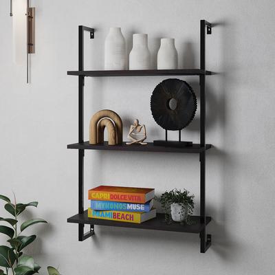 happimess Madera Classic Industrial Wood Wall-Mounted Open Ladder Bookcase with Metal Frame