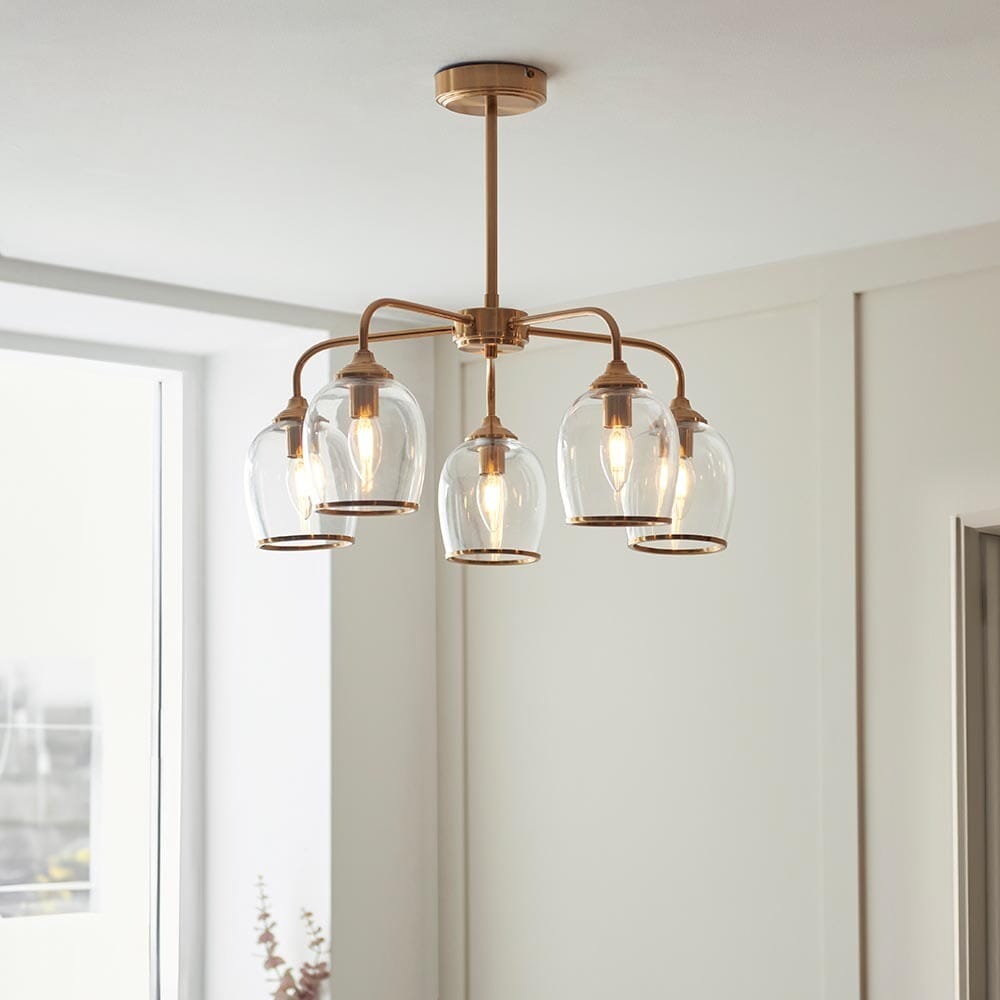 Eloise Brushed Brass 5 Light Ceiling Light