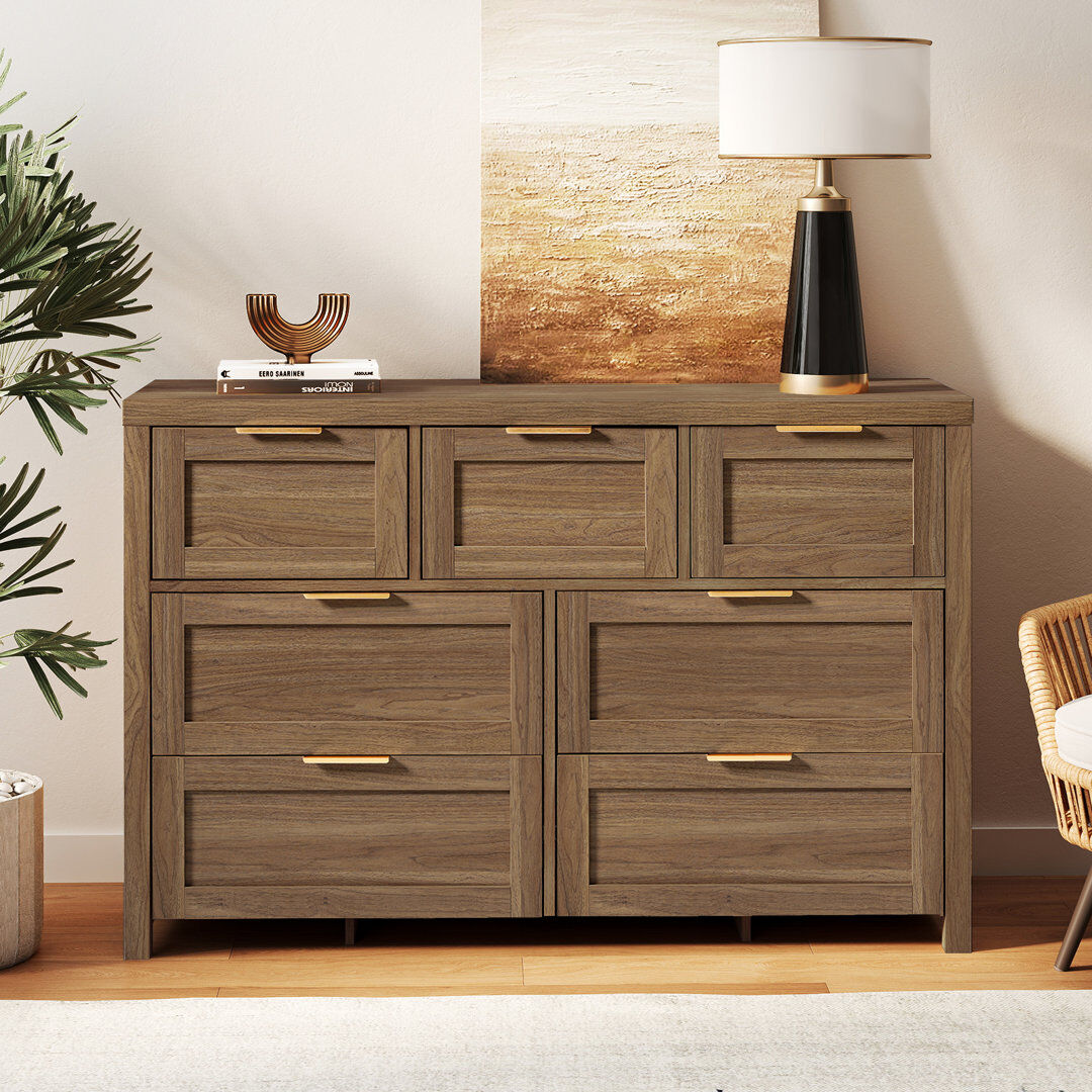 Latitude Run 120 cm W Chest of 7 Drawers Special Walnut 80cm H X 120cm W X 39cm D