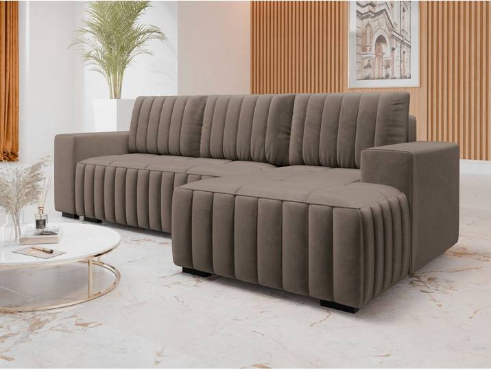 MIRJAN24 Ecksofa Hugo, mit Bettkasten und Schlaffunktion, Holzfüße, L-Form, 240x140x85 cm