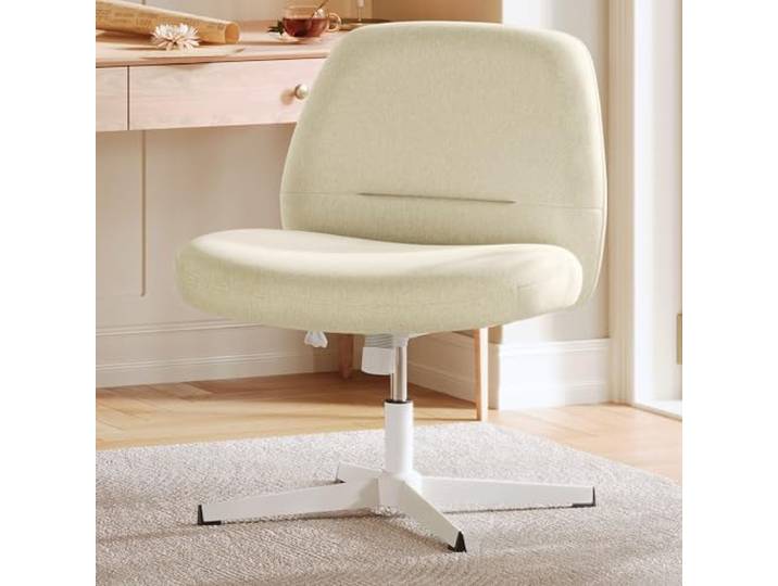 SONGMICS HOME Schneidersitz Stuhl, breite Sitzfläche, höhenverstellbar Schreibtischstuhl, Drehstuhl ohne Armlehnen, mit Kreuzfuß, Wippfunktion, Cremeweiß, LAELA Kollektion OBG046W01
