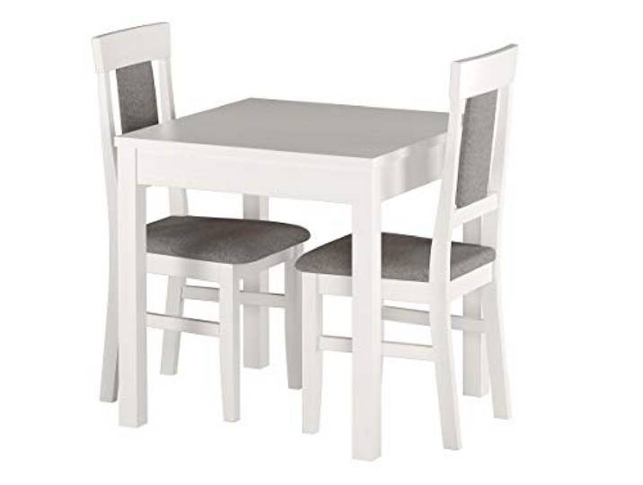 Gepolsterte Kleine Essgruppe Tisch 2 Stühle Kiefer Massivholz Weißgrau