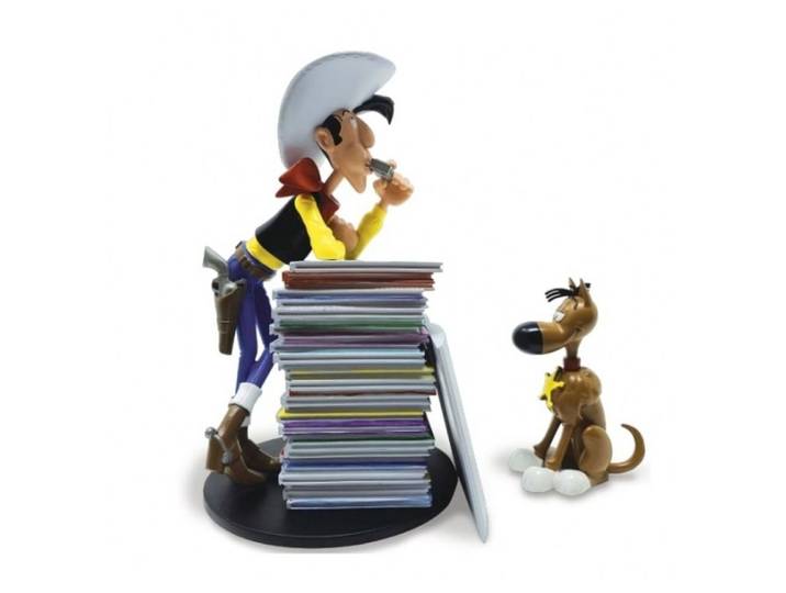 Plastoy Spiel, Lucky Luke und Rantanplan Bücherstapel - Figur