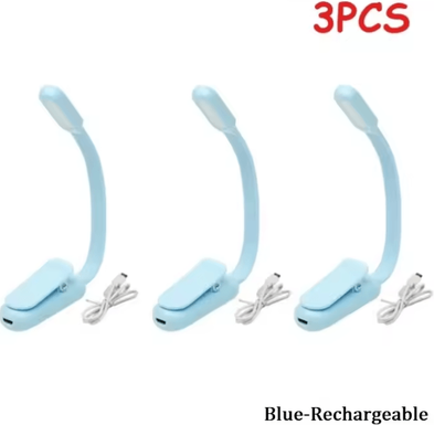 Inspire Curations Rechargeable Mini Clip On Book Light Flexible LED Bedside Reading Lamp blue Charge 3pcs