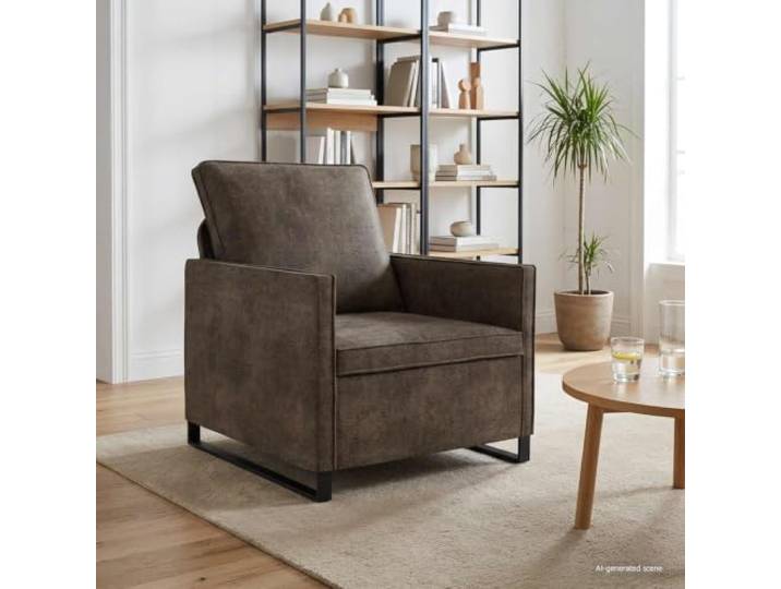 YUTAASU Einzelsofa Dunkelgrau 70 x 81 x 82 cm Kunstwildleder Stabiler Metallrahmen, Schaumstoff-Füllung, Polsterarmlehnen, Pflegeleicht, Modernes Design