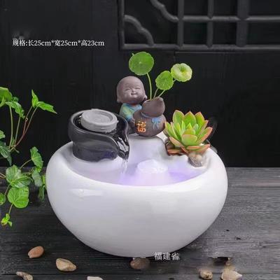 Inspired Finds Ceramic Cat Water Fountain Creative Desktop Waterfall & Indoor Pet Fountain round Zen Bowl Fountain With Succulent (25cm) White