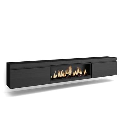 SKRAUT HOME Wohnzimmer TV-Schrank, Viel Stauraum, 267x35x45cm, Großes TV-Format, XXL-Elektrokamin, Hängend, Moderner Stil, Schwarz _ 492_23