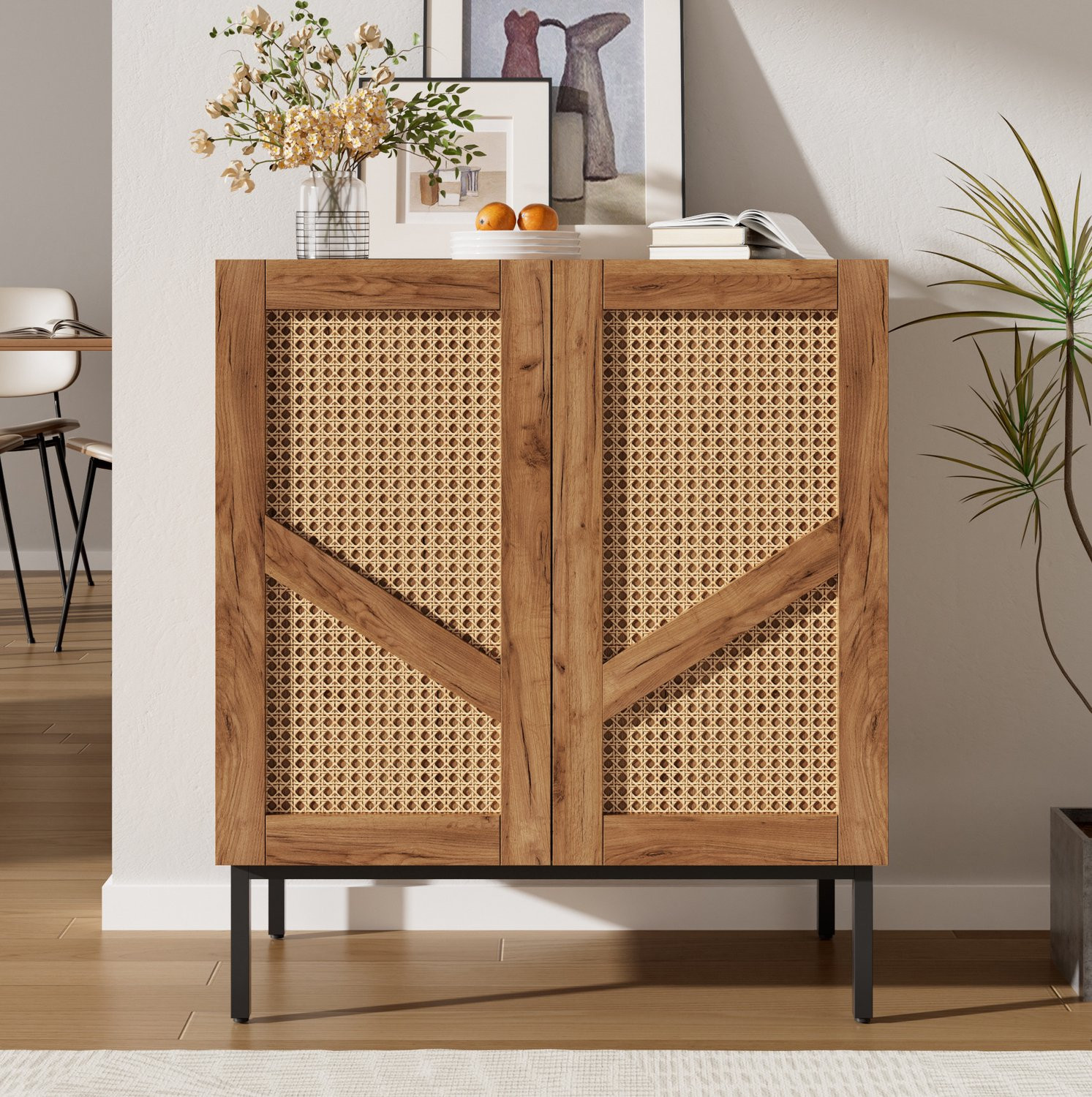 MODFU Sideboard met 2 deuren en verstelbare planken in naturel houtlook, Breedte: 70 cm