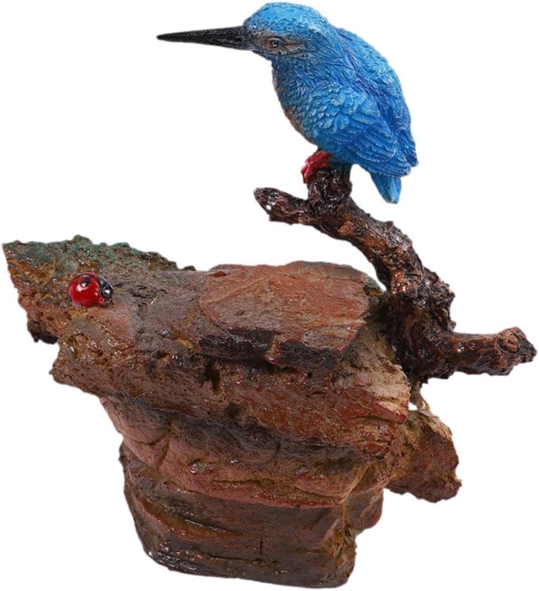 Handgeschilderd vogel op tak beeldje - Decoratief dieren sculptuur ornament voor op tafel