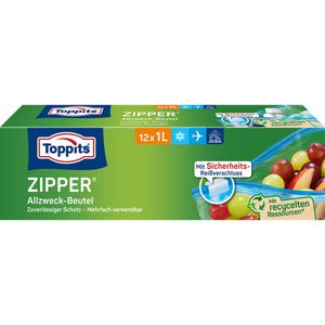 Toppits Gefrierbeutel Zipper Allzweck-Beutel 1l, mit Zip-Reißverschluss, 12 Stück