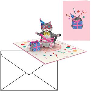 papercrush Geburtstagskarte 3D Geburtstagskatze, Pop-Up Karte mit Umschlag, 12 x 17,5 cm