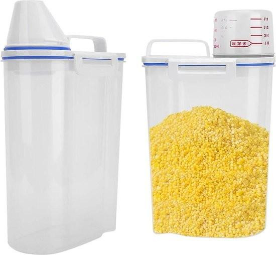 Set van 2 luchtdichte voorraadcontainers voor rijst, granen en meel, vochtbestendige plastic opbergdozen