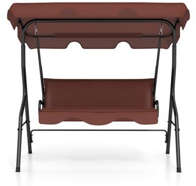 Costway 3 Seat Outdoor Patio Canopy Swing with Cushioned Steel Frame-Brown