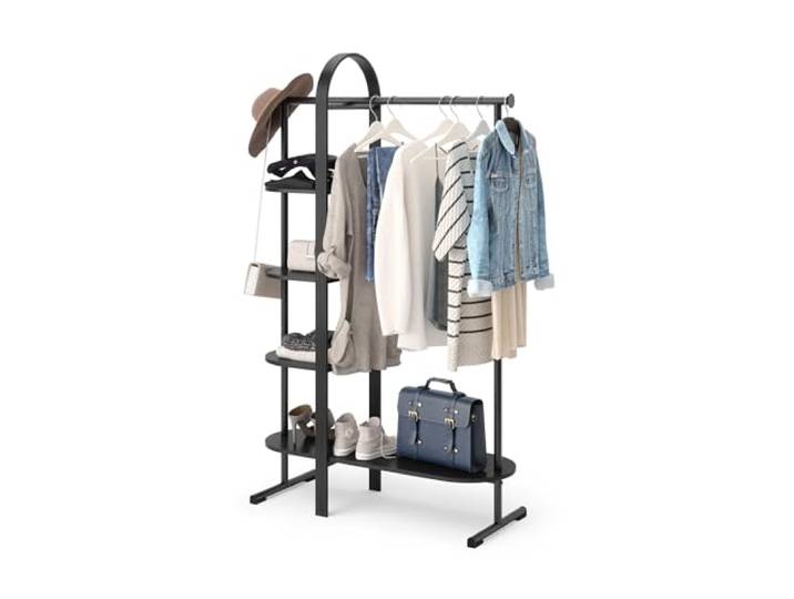 Umbra Bellwood Kleiderständer, Freihstender Kleiderschrank mit Kleiderstange für Mäntel und Kleider, mit Ablage für Schuhe und Accessoires, Schwarz