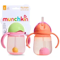 Munchkin, Kindergeschirr + Kinderbesteck, - 2pk Tip & Sip Straw Trainer Cup - Pink/Coral - 207 ml