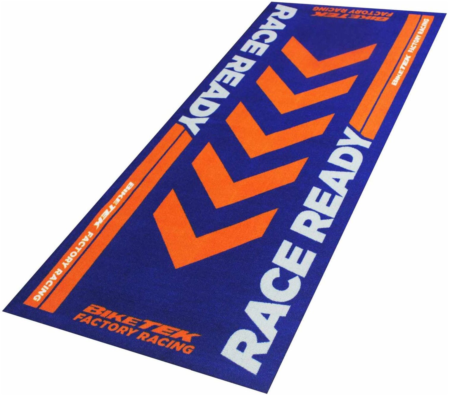 Biker Outfit Motorradteppich Race Ready blau orange Werkstatt Garagenmatte