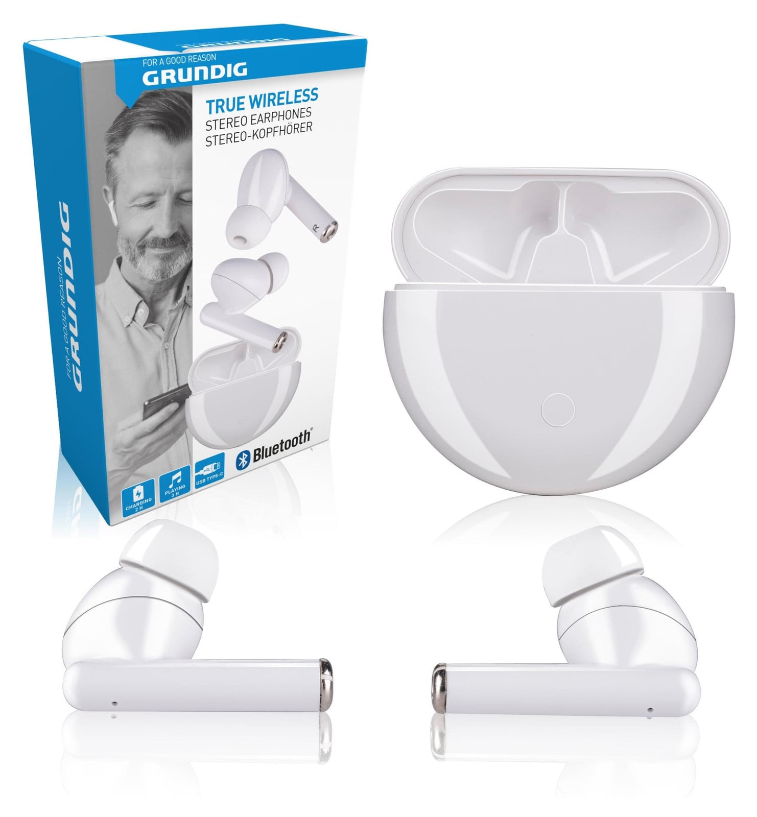 Grundig Draadloze Bluetooth Oordopjes met Microfoon - Wit