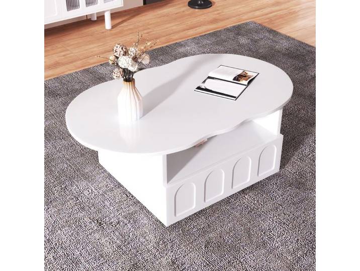 Table basse nuage design moderne avec rangement tiroirs double niveau contours doux et assemblage simplifié