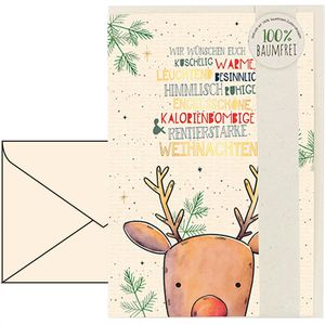 Böttcher-AG Weihnachtskarte Rentier, 115 x 170mm, Klappkarte mit Goldfolie & Umschlag, 1 Stück