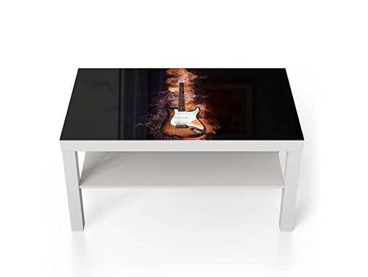 DEQORI Glastisch weiß groß 90x50 cm Motiv Brennende E-Gitarre ausgefallener Beistelltisch aus Glas Hochglanz Couchtisch fürs Wohnzimmer moderner Couch Tisch mit Design