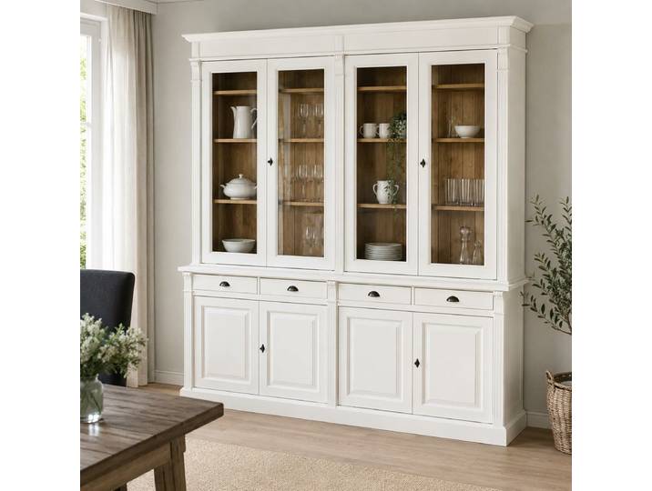 Großer Vitrinenschrank Salzburg Landhausstil, cremeweiß-braun