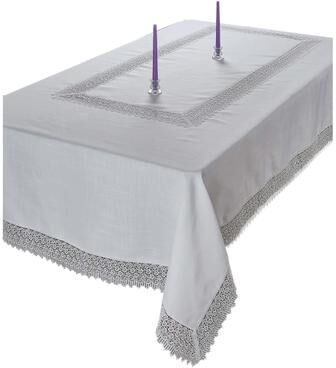 Violet Linen Treasure Macrame Lace - Linen Look - Pattern Tablecloth