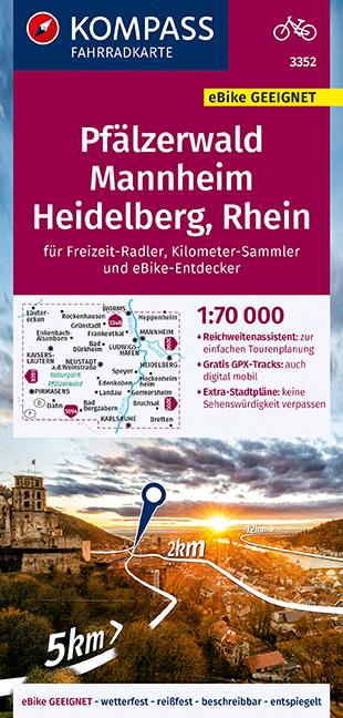 Carte cycliste n° F3352 - Pfälzerwald, Mannheim, Heidelberg, Rhein   Kompass