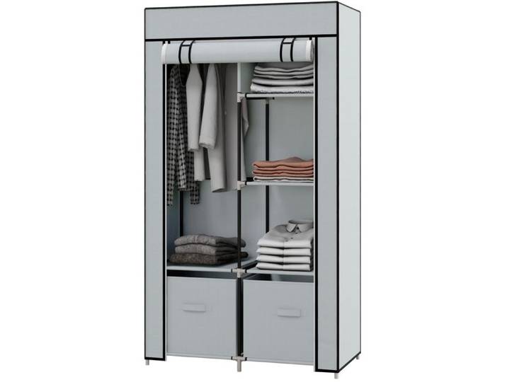 Dressing en tissu avec 5 compartiments tringle à vêtements fermeture éclair pliable gris clair