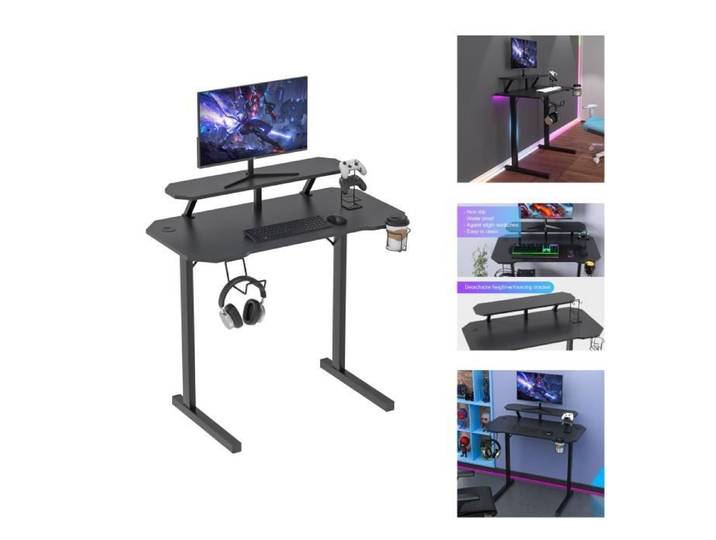 Table de jeu - WILLONIN - Bureau Gamer - Support d'écran - Porte-gobelet - Crochet d'écouteur
