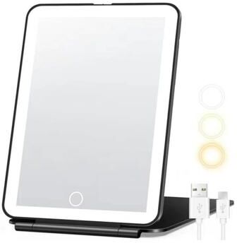 Fusion Finds Rechargeable Travel Makeup Mirror With Lights, 3 Color LED Vanity Mirror & Touch Dimmable Brightness black