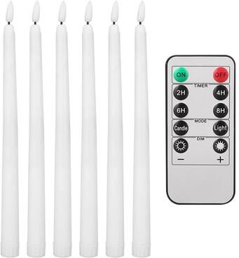 Uplift Treasures LED Flameless Ivory Taper Candles With Remote And 3D Flickering Wick white 24pcs