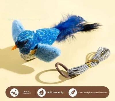 Uplift Picks Interactive Bird Cat Teaser Toy With Catnip Sounding Wall Hanging Chasing Toy For Indoor Cats blue