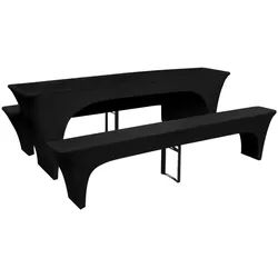 DELUKE Tischhussen 3-tlg. ALAU Hussen-Set für Biertisch & Bänke Stretchhussen Schwarz 220x50x80 cm | Hussen elastisch Bierzeltgarniturhusse Tischabdeckung